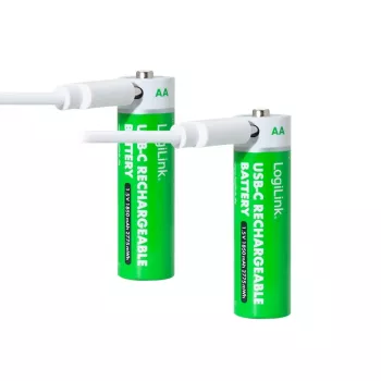 LogiLink LR6RCB2 USB-C rechargeable AA lithium-ion batteries, 2-Pack, 1.5V constant output voltage, 2600 mWh