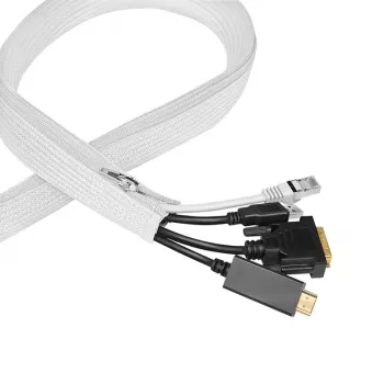 LogiLink Cable Sleeve with Zipper, Polyester, 50 mm Diameter, White, 2 m