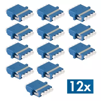 LogiLink LC Quad Fibre Optic Adapter, 12-Pack, Blue, Flange Mount, Singlemode