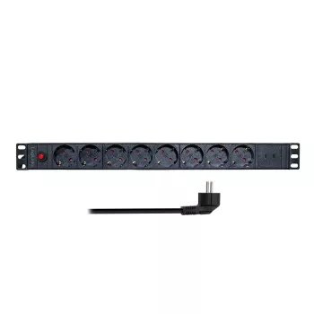 LogiLink PDU8C06 19 inch 1U 8-Way Schuko PDU with Surge Protection, 2x USB-C, Overload Protection, 2m Cable, Black/Silver