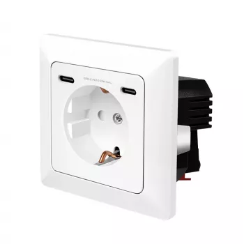 LogiLink Wall Socket with 1 Schuko Socket and 2-Port USB-C Charger, 25W PD, White