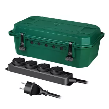 LogiLink Outdoor Power Distribution Box with 4-Way Power Strip, IP54, Green, 2m Cable