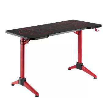 LogiLink Gaming Desk, 120x60 cm, Tempered Glass Tabletop with RGB Lighting, Red Frame