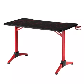 LogiLink Gaming Desk, 120x60 cm, Tempered Glass Tabletop with RGB Lighting, Red Frame
