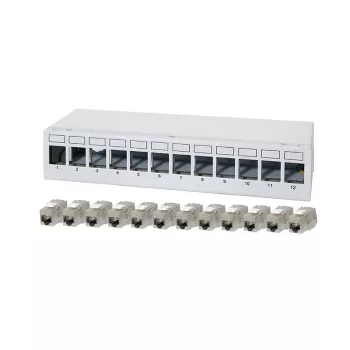LogiLink NK4093 Desktop Patch Panel Cat.6A, 12 Port, Light Grey (RAL 7035), Shielded, Screwless Steel