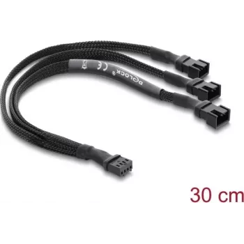 Delock Fan Splitter Cable 1 x 4-Pin PWM Socket to 2 x 4-Pin PWM Plugs (second with 3 Pins Wired) Braided Sleeve 30 cm Black