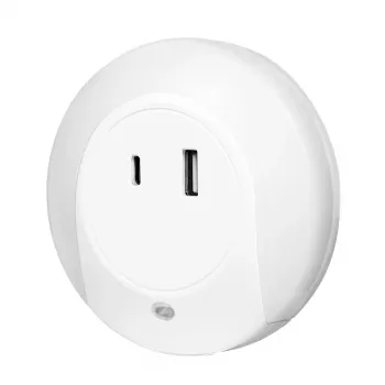 LogiLink LED Night Light with Twilight Sensor, 1x USB-A & 1x USB-C, 18W Total Power