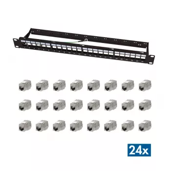 LogiLink Modular 24-Port Cat.6A keystone patch panel, 19 inch/1U, Black, EconLine