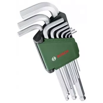 BOSCH 9-Piece Hex Key Set with Colour-Coded L-Keys, Ball End and Holding Function, Metric 1.5-10 mm, BlackLaser Finish, Clip Holder