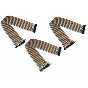 Kabelmeister 40-Pin jumper wire set, 3 ribbons (male-male, female-female, male-female), 20 cm, 24 AWG, rainbow colours, for Arduino, Raspberry Pi, breadboard