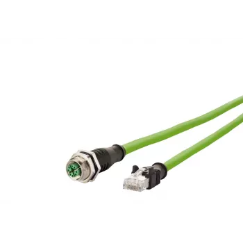 METZ CONNECT 142M2X25100 Industrial Ethernet Cable - 10 m Cat 6a S/FTP, M12 X-coded Plug to RJ45 Plug, Halogen-free Green