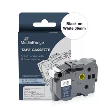 MediaRange MRBTZ261 Laminated Label Tape Cassette 36mm Black on White for Brother P-Touch