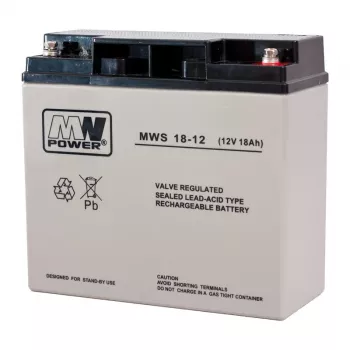 MPL POWER ELEKTRO MPL MW POWER MWS 18-12 UPS Battery Lead-Acid Accumulator VRLA AGM Maintenance-Free 12 V 18 Ah Black, Grey