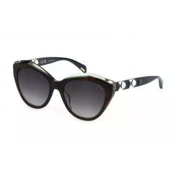 POLICE Women's Sunglasses SPLL35-5507NV Havana Geometric Sunglasses with Brown Gradient Lenses, 55 mm