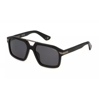 Police Men's Rectangular Sunglasses SPLP28-560700 with Grey Polycarbonate Lenses