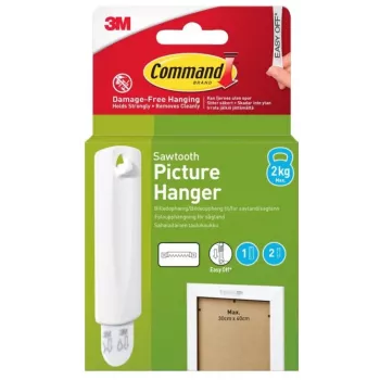 3M Command Picture Hanger for Sawtooth Hanging, 1 Hook + 2 Strips, White (7100336642)