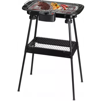 Techwood TBQ-836P Electric Grill with Stand, 2000W, 36.5cm Chrome-Plated Grill, Black