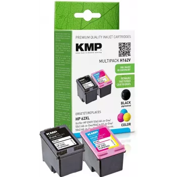 KMP 1741.400500 MultiPack Black & Tri-Colour Ink Cartridges Compatible with HP 62XL (C2P05AE/C2P07AE) - 2-Pack