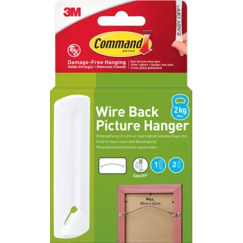 3M Command Picture Hanger for Frames with Wire Hanging, 1 Hook + 2 Strips, White (7100337033)