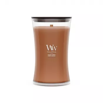 WoodWick Radiant Amber 609.5g Scented Candle with Wooden Wick, Up to 180 Hours Burn Time, Hourglass Glass Jar