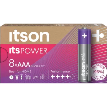 ITSON LR03IPO/8CB Alkaline AAA Batteries, 8-Pack, 1.5V, Long Lasting