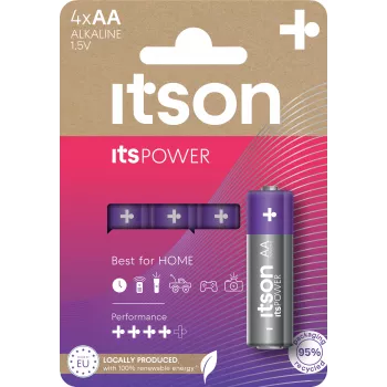 ITSON LR6IPO/4CP alkaline AA batteries, 4-Pack, 1.5V, long shelf life