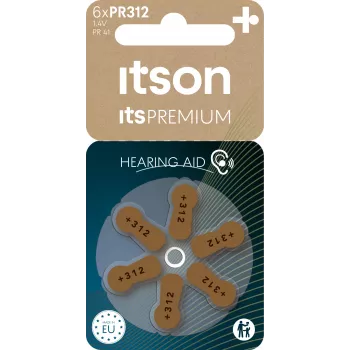 ITSON PR312(41)IT/6RM Zinc-Air Hearing Aid Batteries Size 312 (Brown Tab) – 6-Pack
