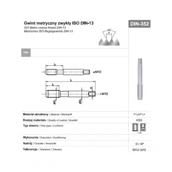 NO NAME M20 Machine Tap DIN 352 HSS 6H Hand Tap for Metric Coarse Threads