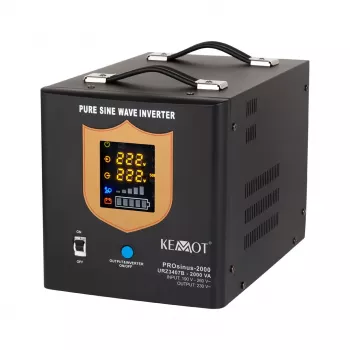 KEMOT PROsinus-2000 Pure Sine Wave UPS Inverter 12V to 230V 2000VA/1200W with Charging Function - Black