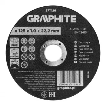 GRAPHITE 125 x 1.0 x 22.2 mm Corundum Cutting Disc for Metal and Stainless Steel, 41 A60-T-BF, 110 Pieces in Carton