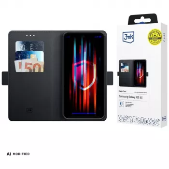 3mk Wallet Case for Samsung Galaxy A37 - Black PU Leather with Card Slots, Bill Compartment, Magnetic Closure & Stand Function