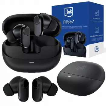 3mk FitPods BT 6.0 True Wireless Stereo Earphones with Charging Case, Bluetooth 6.0, Touch Control, IPX4, Black