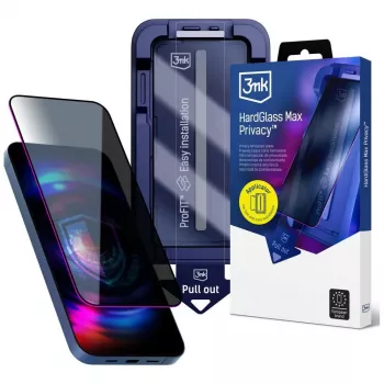 3MK HardGlass MaxPrivacy Privacy Screen Protector with Applicator for Apple iPhone 13 / 13 Pro / 14 / 16e / 17e, Tempered Glass, 9H, Black Frame