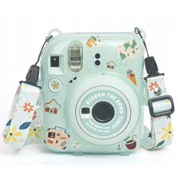 LOVEINSTANT Protective Case for Fujifilm Instax Mini 12 with Stickers and Photo Bag - Green Glitter