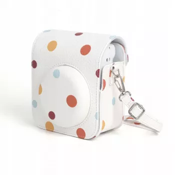 LOVEINSTANT Polka Dot PU Leather Case for Fujifilm Instax Mini 12, Detachable Shoulder Strap, Magnetic Closure