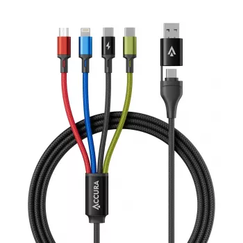 Accura 8-in-1 Multi Charging Cable USB-A/USB-C to 2x USB-C, Lightning, Micro USB, 3.0A, 1.2m, Black