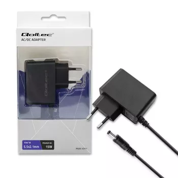 Qoltec PREMIUM 15W 15V 1A AC/DC Power Supply with 5.5x2.1mm DC Plug