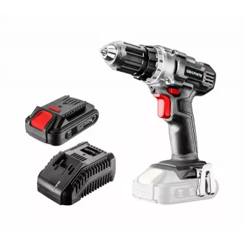 Graphite 58G000-SET1 18V Cordless Drill Set with 2x 2.0Ah Batteries, 35 Nm, Keyless Chuck, LED Light, Black/Red