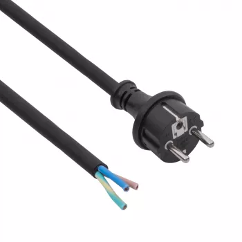 Akyga AK-OT-04S Rubber Power Cable H05RR-F 3 x 1.5 mm², CEE-7/7 Plug to Open End, 5 m, Black