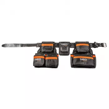NEO TOOLS 84-330 Professional Tool Belt with 12 Pockets, Heavy-Duty Polyester, Quick-Release Buckle, Adjustable 80-120 cm, Black/Grey