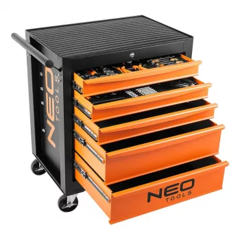 NEO TOOLS Workshop Cabinet, 5 Drawers + 117 Tools, Ball-Bearing Drawer Runners, Central Locking, 400 kg Static Load, Black