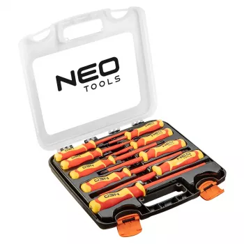 NEO TOOLS 04-142 1000V Insulated Screwdriver Set, 9 Pieces, VDE Certified, Slotted, Phillips, Pozidriv, Voltage Tester, Ergonomic Bi-material Handles, Magnetic Tips