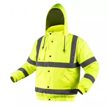 NEO TOOLS Lightly Insulated Hi-Vis Bomber Jacket for Workwear, Fluorescent Yellow, Size XXL