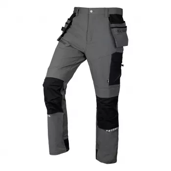 NEO TOOLS Mix&Match 4-Way Stretch Work Trousers with Cordura Reinforcement, Grey/Black, Size XXXL