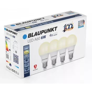 Blaupunkt LED Lamp E27 A60 570 lm 6W 2700K, 4 Pieces (BLAUPUNKT-E27-6W-WW-4)
