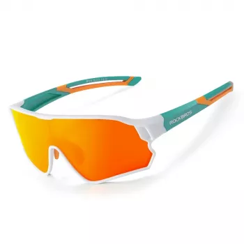 ROCKBROS Polarised Cycling Glasses for Children 8-14 Years, UV400 Protection, TR90 Frame, Green-White