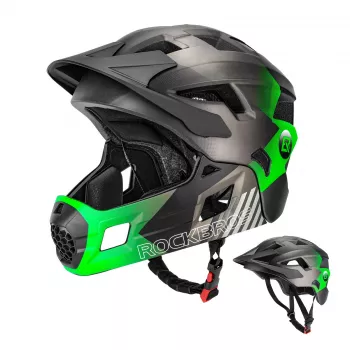 Rockbros TS-61 Kids Convertible Full-Face Bicycle Helmet with Detachable Chin Guard, Green, Size S (48-54 cm)