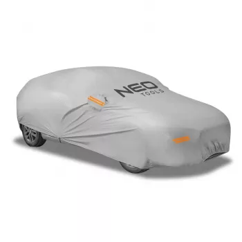 NEO TOOLS Multi-Layer Waterproof Car Cover XL, 2-Layer PEVA, UV Protection, Elastic Hem, Fastening Straps, Grey
