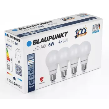 Blaupunkt LED Bulb E27 A60 600 lm 6W 4000K, 4 Pieces (BLAUPUNKT-E27-6W-NW-4)