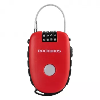 Rockbros Retractable Cable Lock 32420981001 Red - 3-Digit Combination Lock, 90 cm Braided Steel